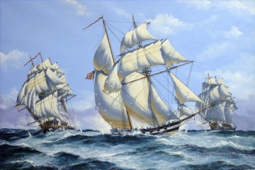 veleros ondas voleas batalla naval Pinturas al óleo